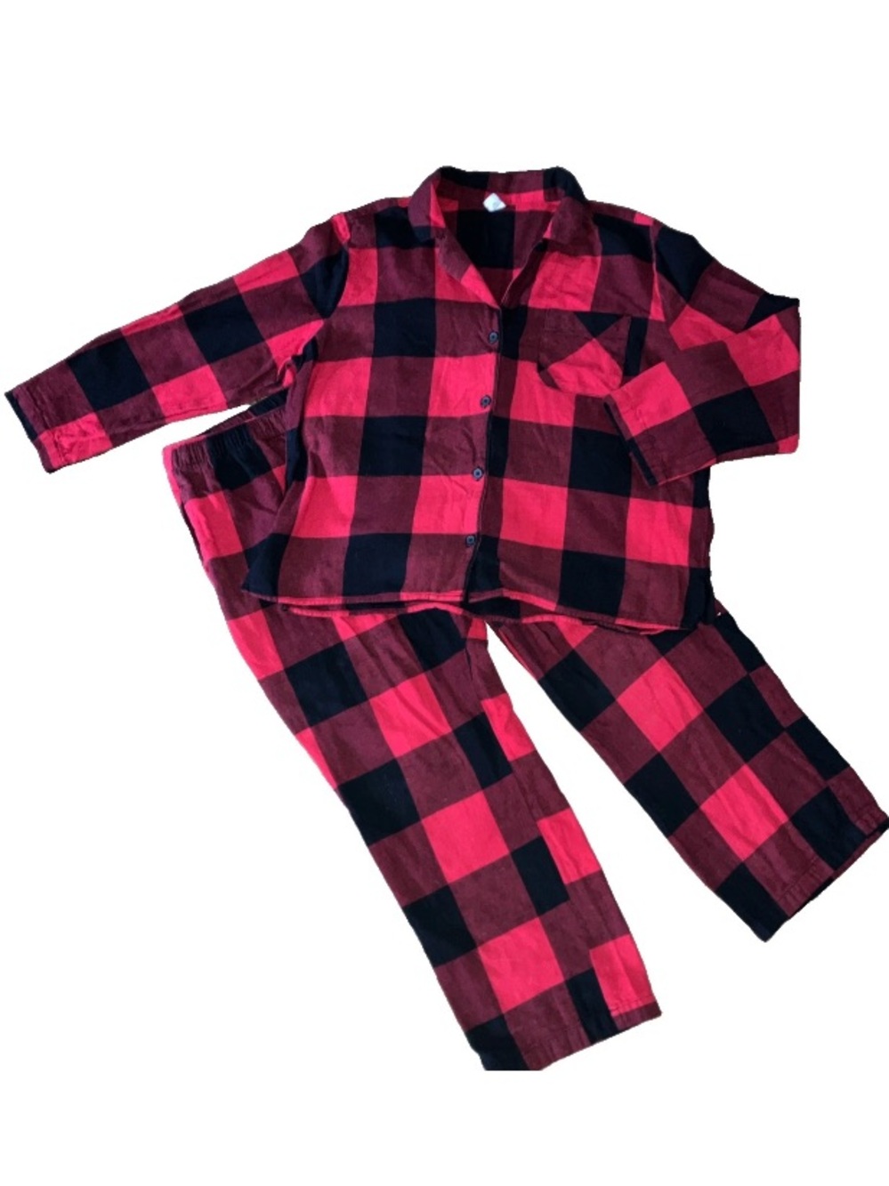 Women's Old Navy LP Red Black Buffalo Plaid Cotton Holiday Flannel Pj Pajama Set